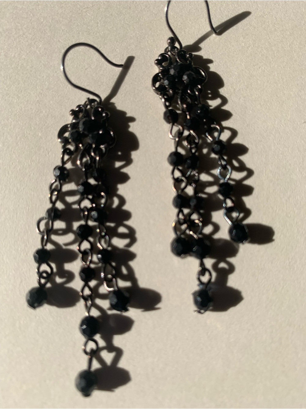 Black Beaded Dangle Earrings - Elegant Chain Fringe